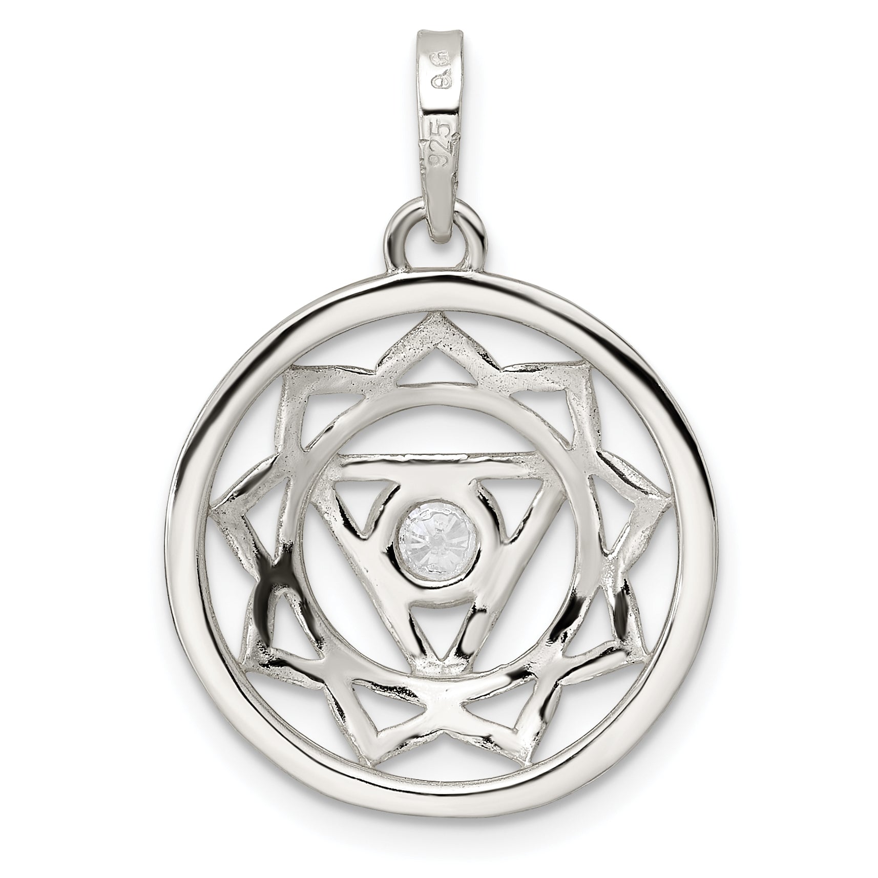 Sterling Silver Cz Solar Chakra W/Triangle Center Pendant
