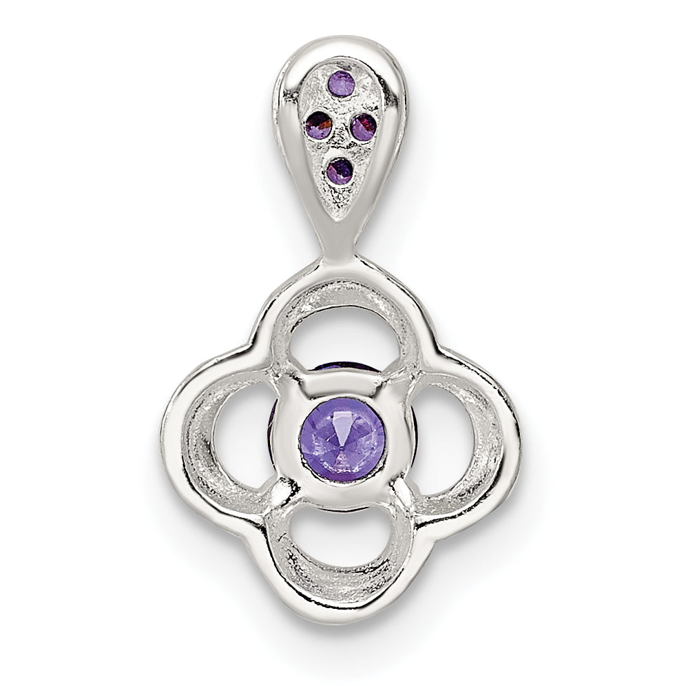 Sterling Silver Polished Purple Cz Flower Pendant