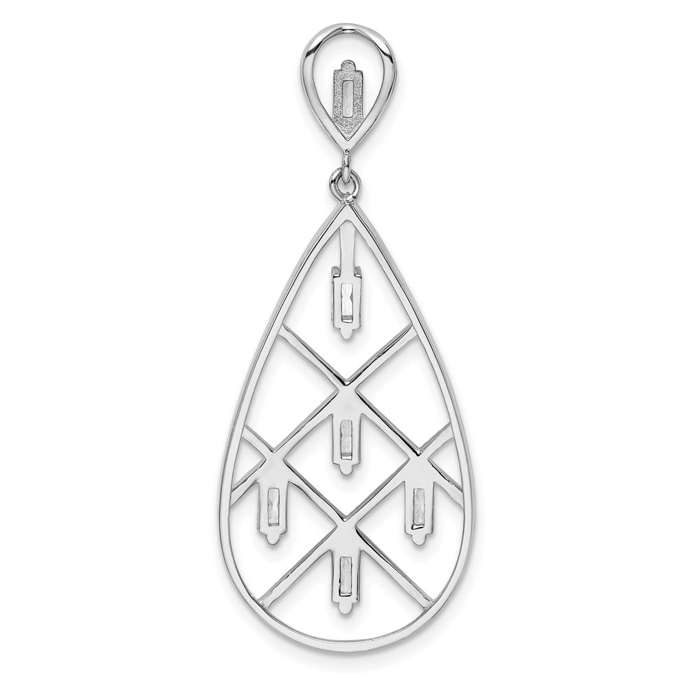 Sterling Silver Rhodium-Plated Baguette Cz Teardrop Pendant