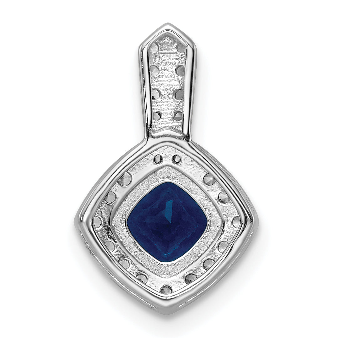 Sterling Silver Rhodium-Plated Cz And Blue Glass Pendant