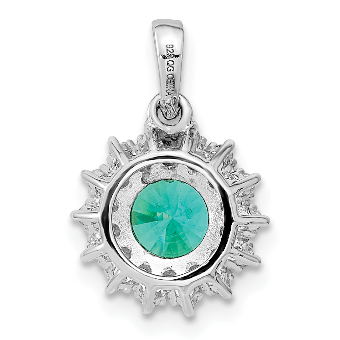 Sterling Silver Rhodium Plated Teal & White Cz Pendant