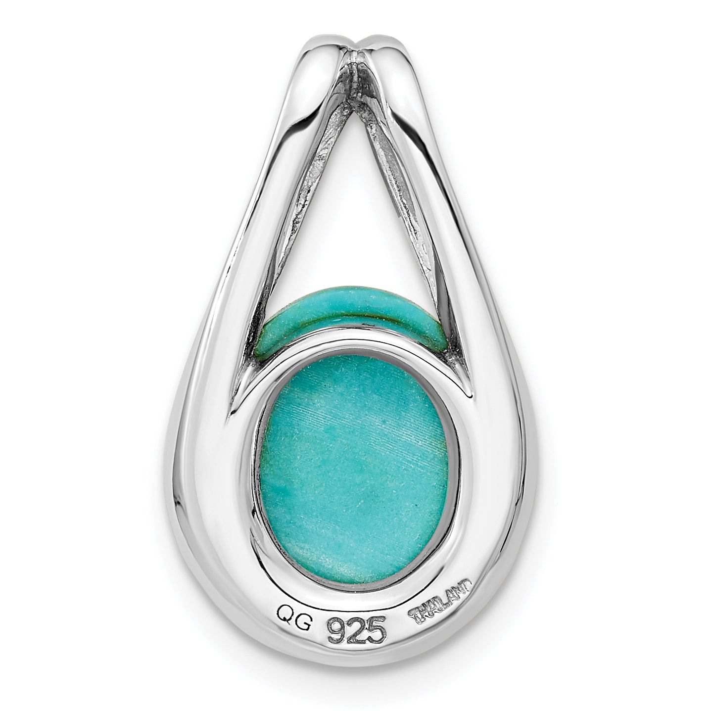 Sterling Silver Rh-Plated Polished Chinese Turquoise Oval Pendant