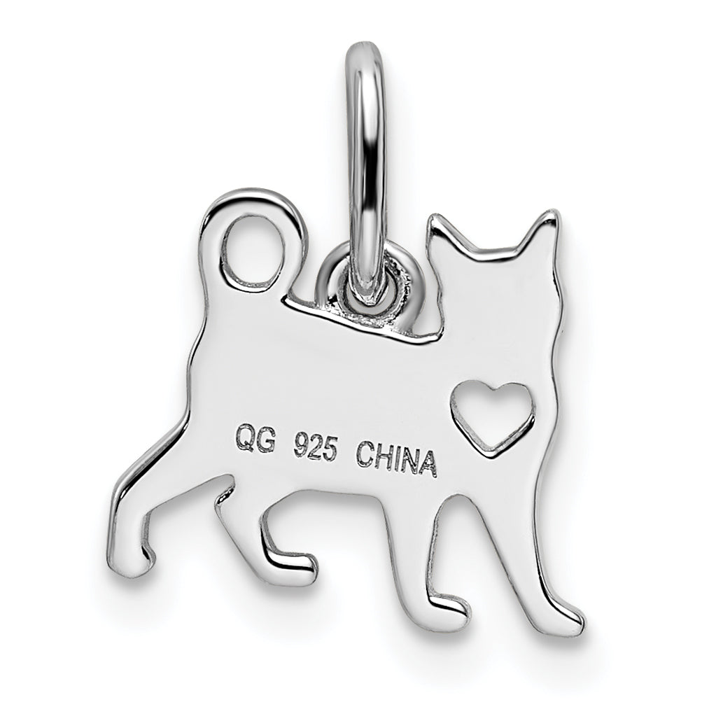 Sterling Silver Rhodium-Plated Cat W/Heart Pendant