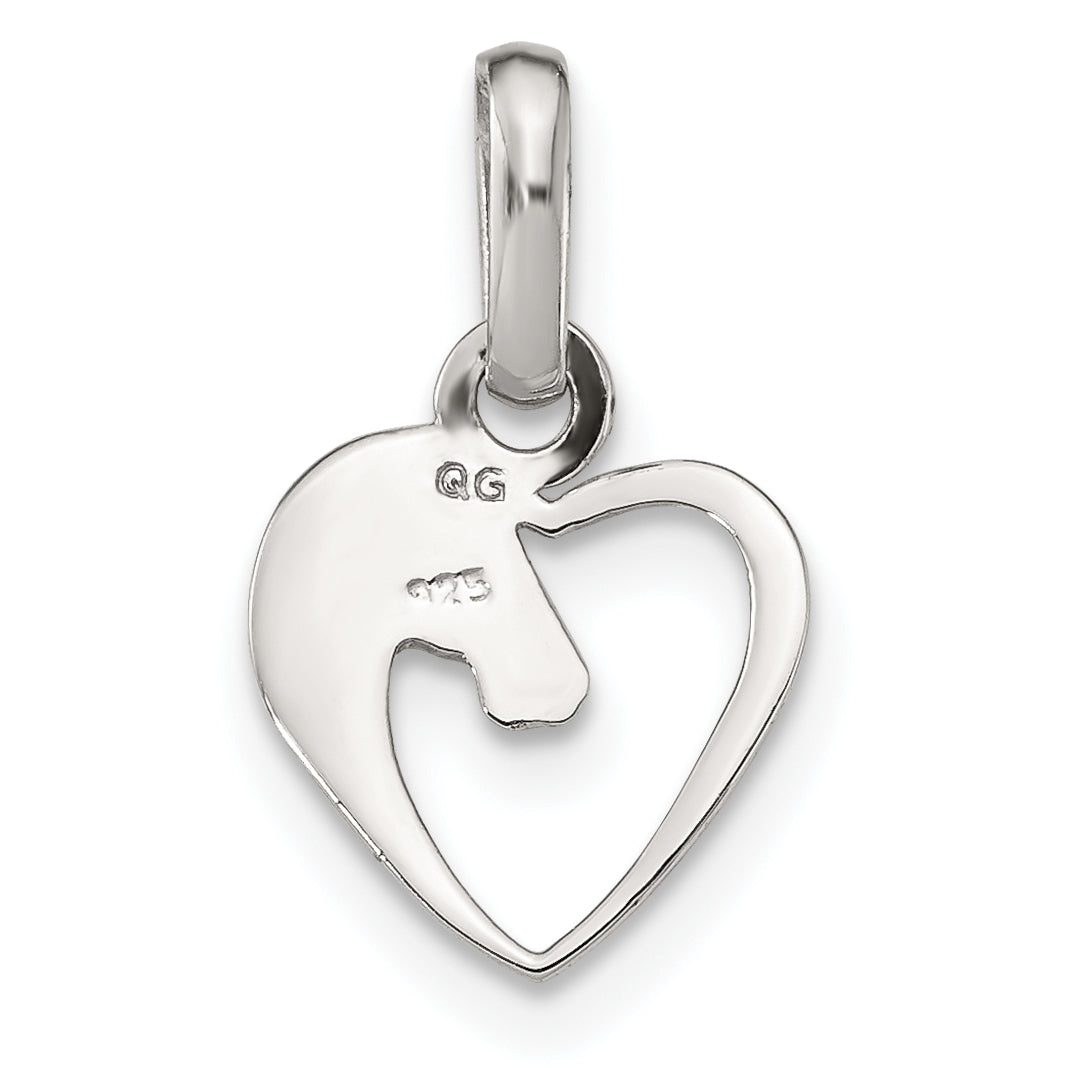 Sterling Silver Rhodium-Plated Open Heart Horse Head Pendant