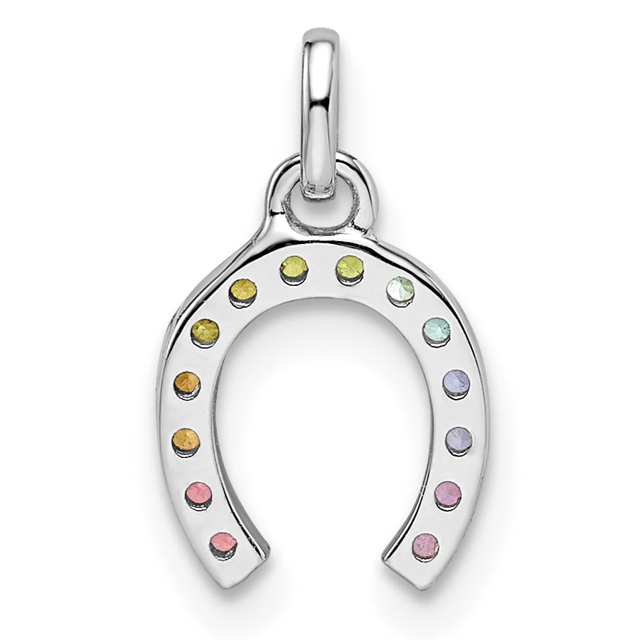 Sterling Silver Rhodium-Plated Rainbow Nano Crystal Horseshoe Pendant