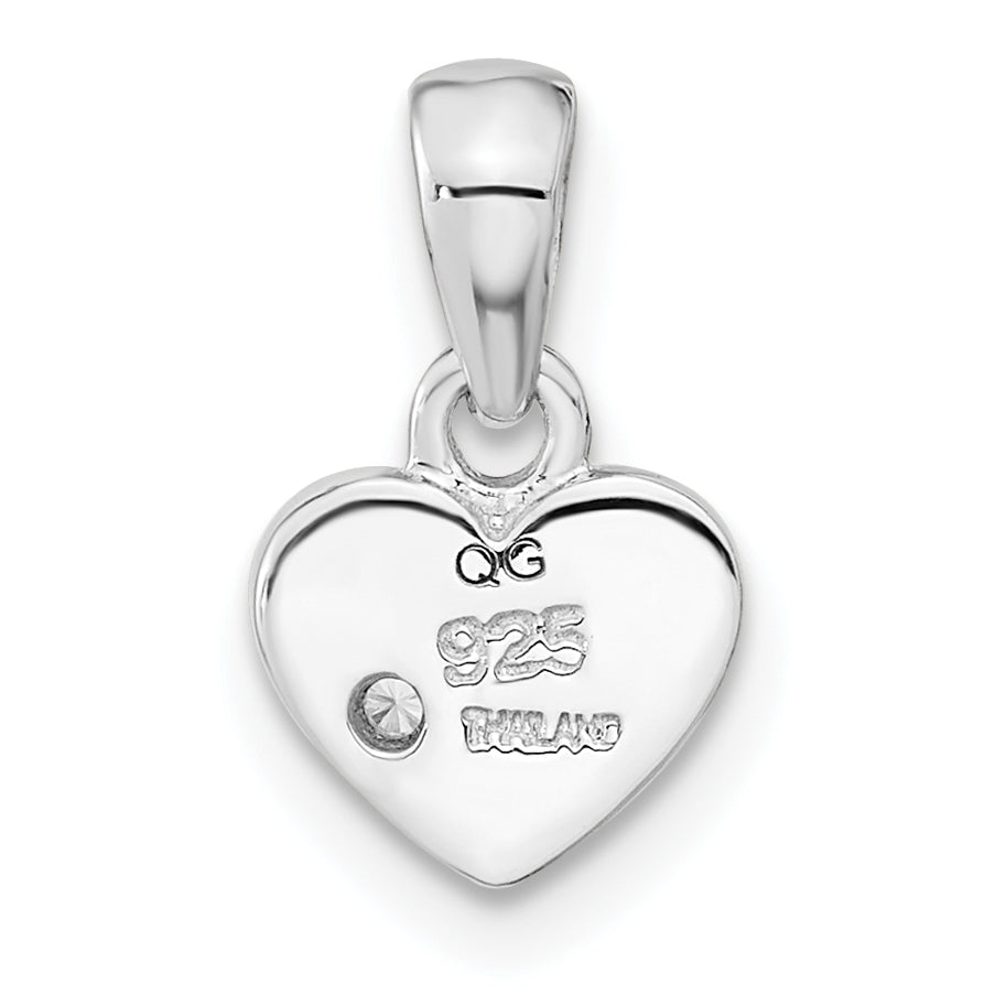 Sterling Silver Rh-Plated Cz Flower Heart Pendant