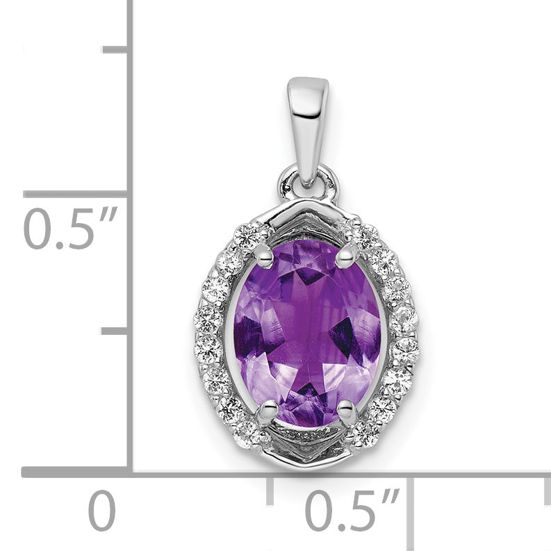 Sterling Silver Rhod-Plated Oval 1.84 Amethyst/White Topaz Pendant