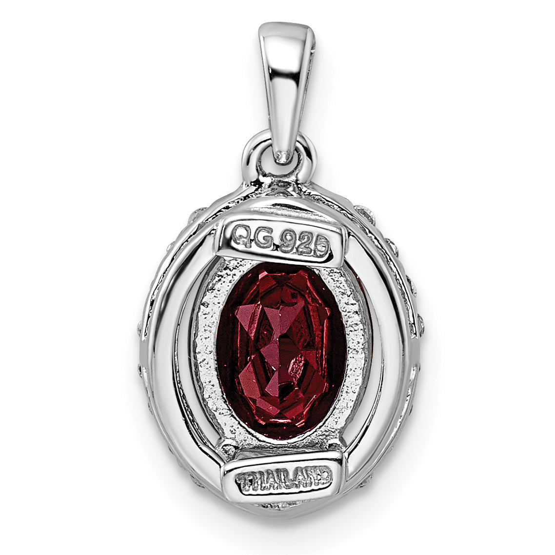 Sterling Silver Rh-Plated Oval 2.04T.W. Garnet/White Topaz Pendant