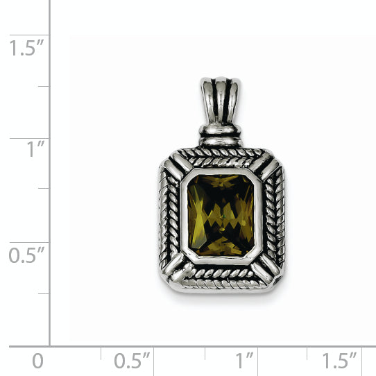 Sterling Silver Green Cz Square Pendant