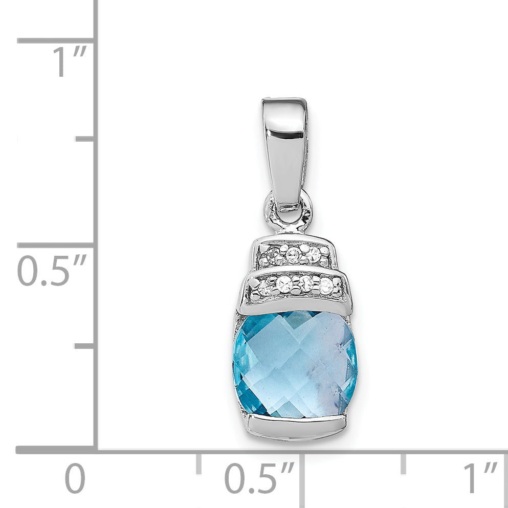 Sterling Silver Rhodium-Plated Blue Cz Pendant
