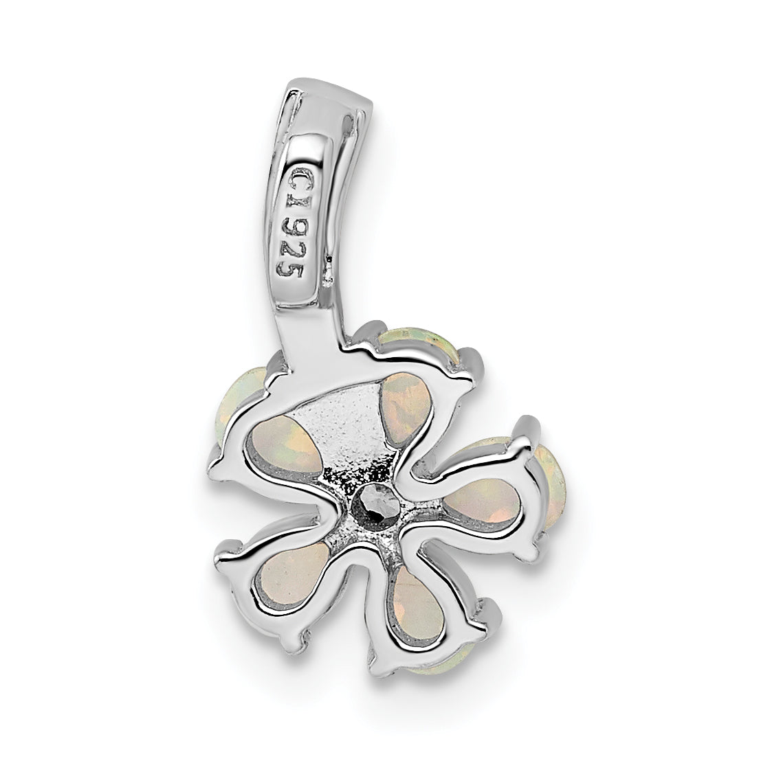 Sterling Silver Rhdoium Plated Opal Flower Pendant