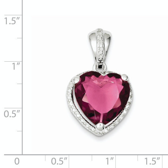 Sterling Silver Heart Red Cz Pendant
