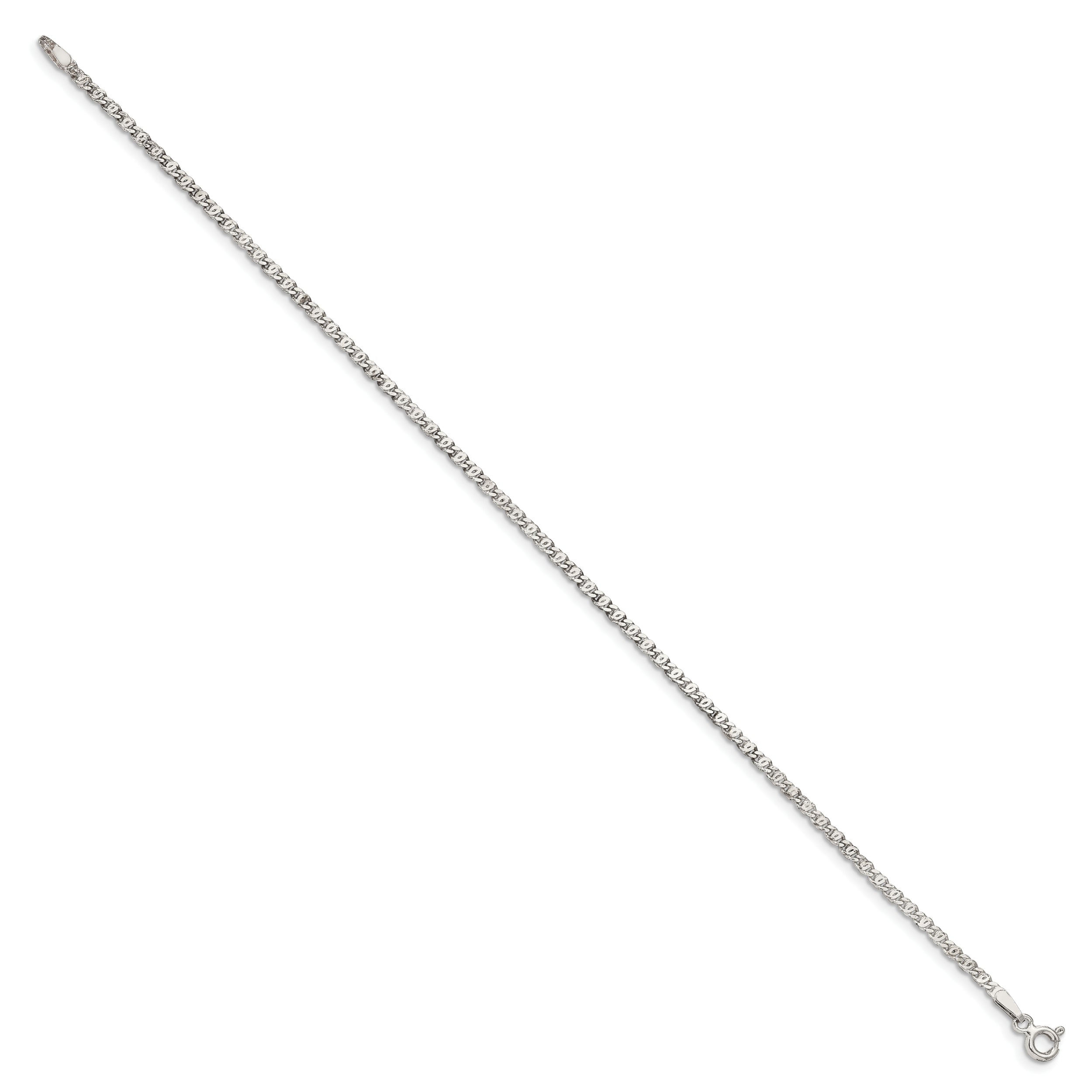 10 Inch Sterling Silver 2mm Fancy Anchor Pendant Chain Anklet