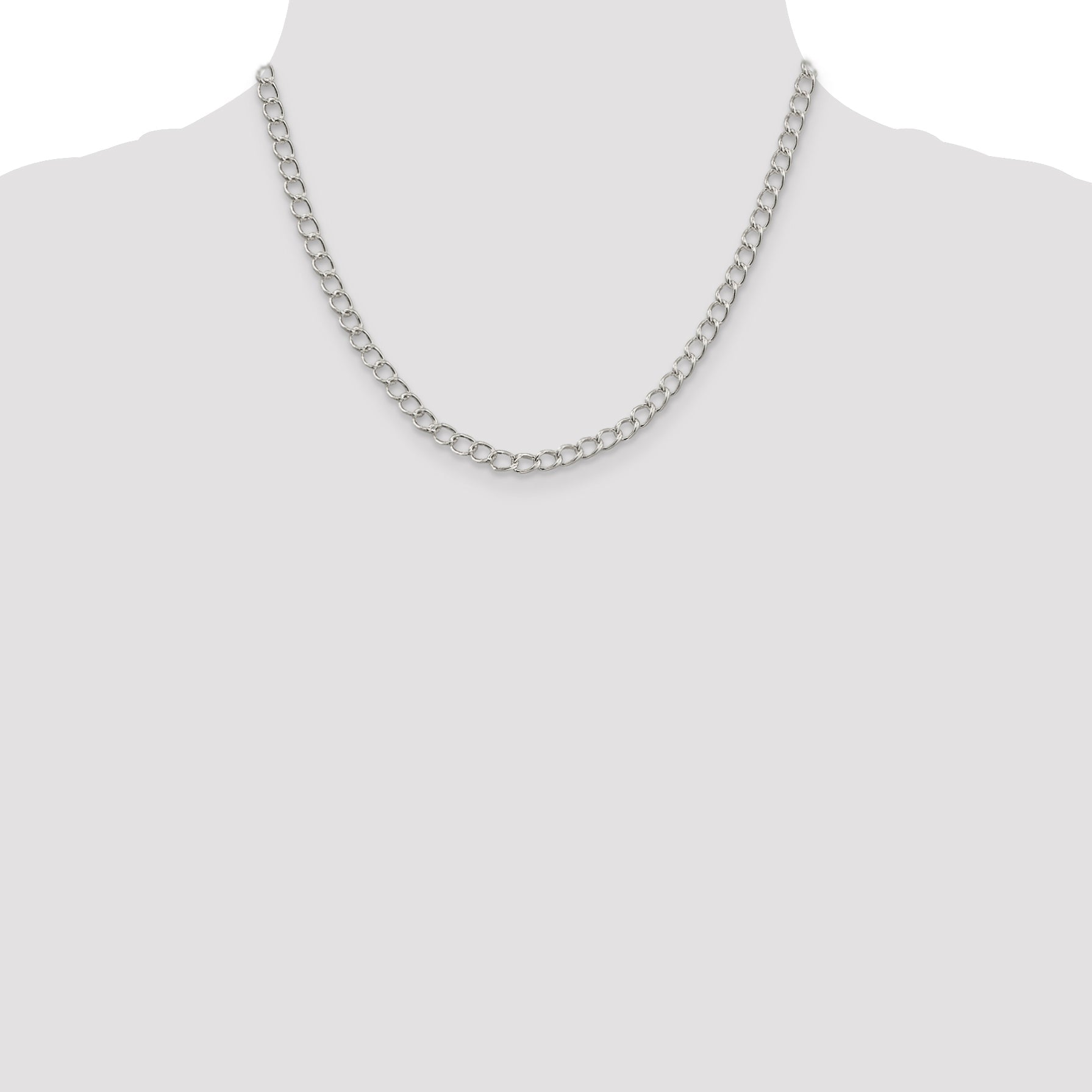 18 Inch Sterling Silver 4.5mm Half Round Wire Open Curb Chain Necklace