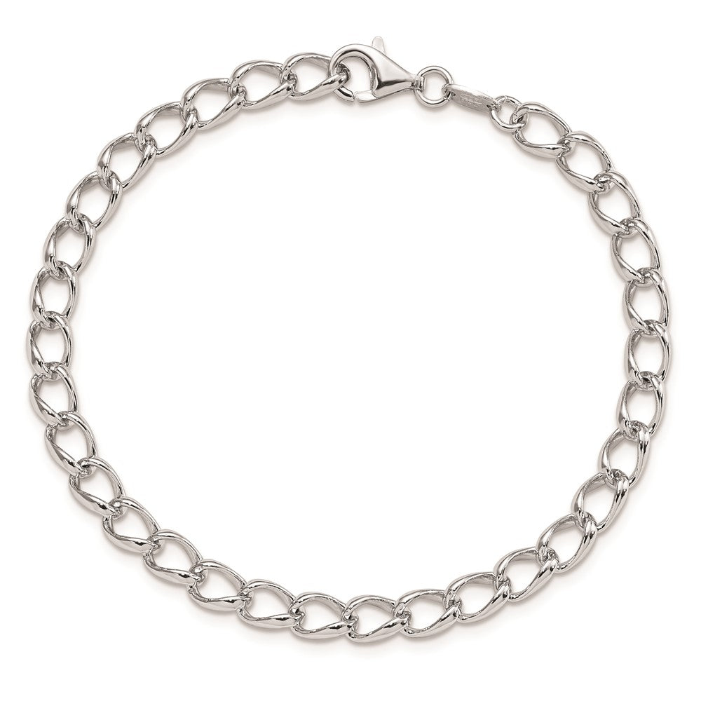 Sterling Silver Amore La Vita Rhodium-Plated Polished 5.3mm 8 Inch Half Round Wire Curb Chain With Fancy Lobster Clasp Charm Bracelet