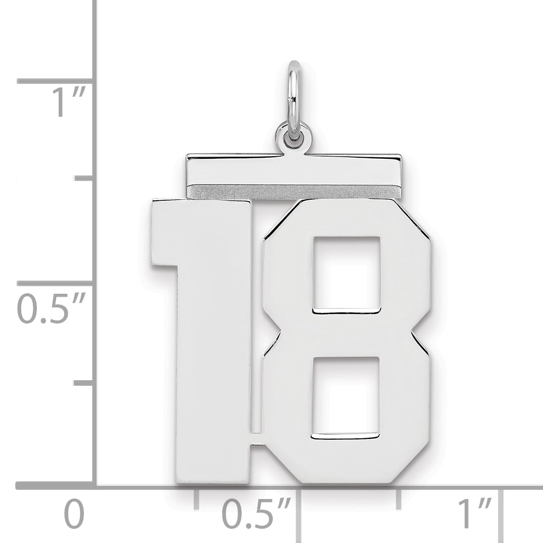 Sterling Silver Silver/Rhodium-Plated Polished Number 18 Charm