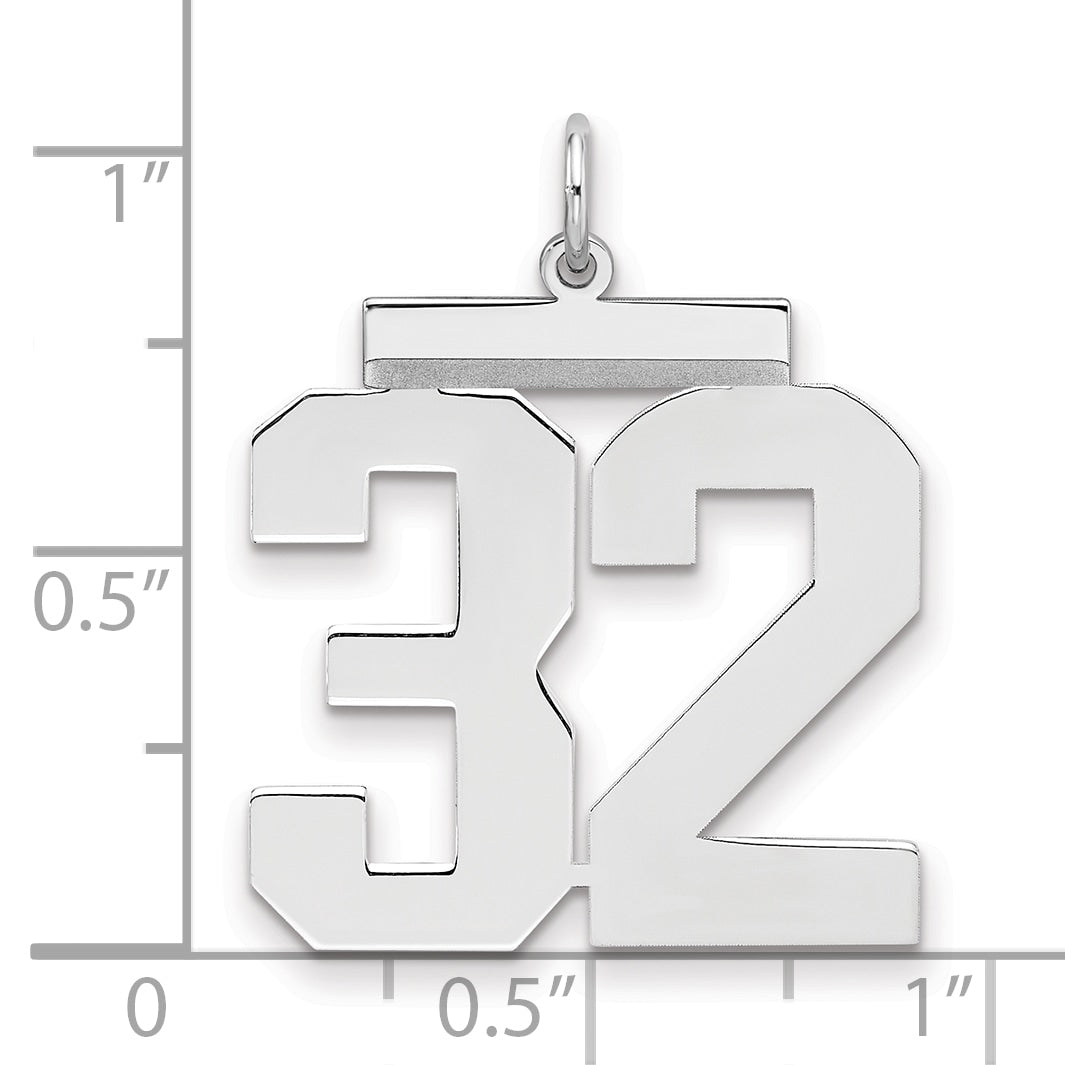 Sterling Silver Silver/Rhodium-Plated Polished Number 32 Charm
