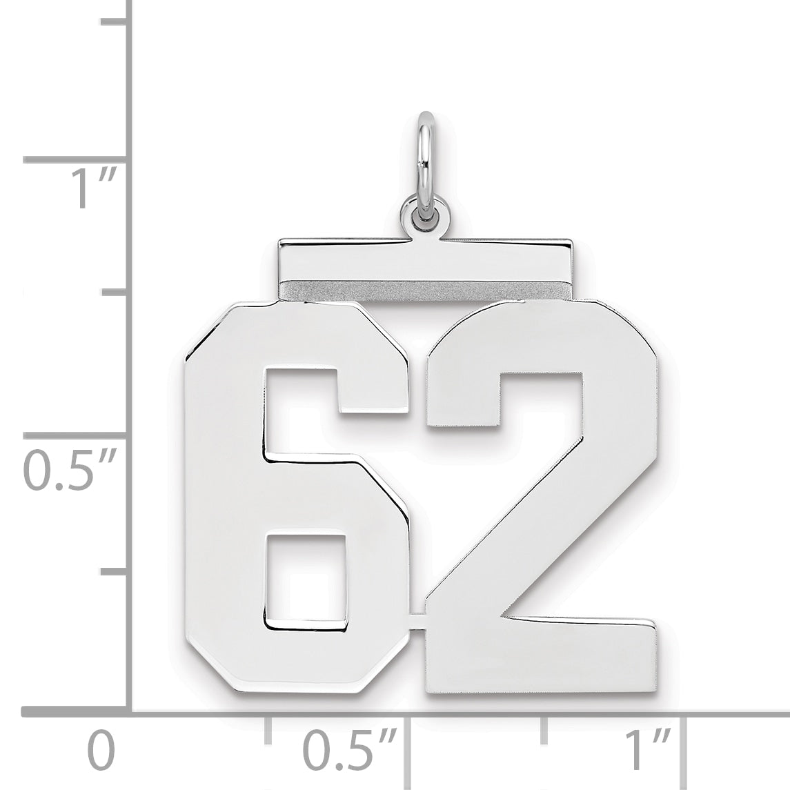 Sterling Silver Silver/Rhodium-Plated Polished Number 62 Charm