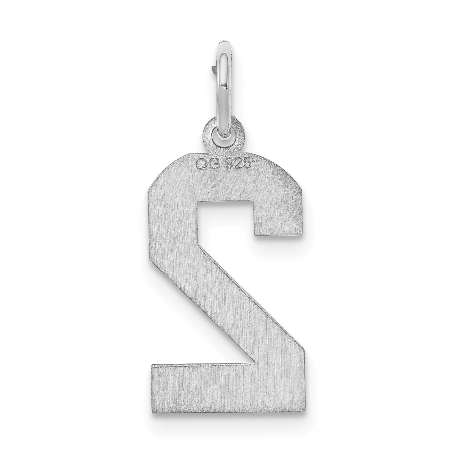 Sterling Silver Silver/Rhodium-Plated Satin Number 2 Charm
