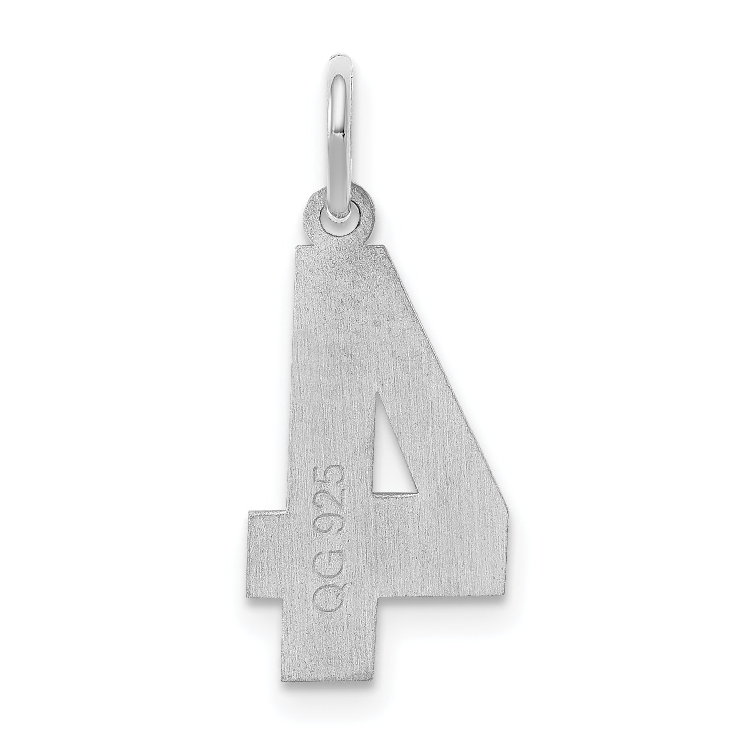 Sterling Silver Silver/Rhodium-Plated Satin Number 4 Charm