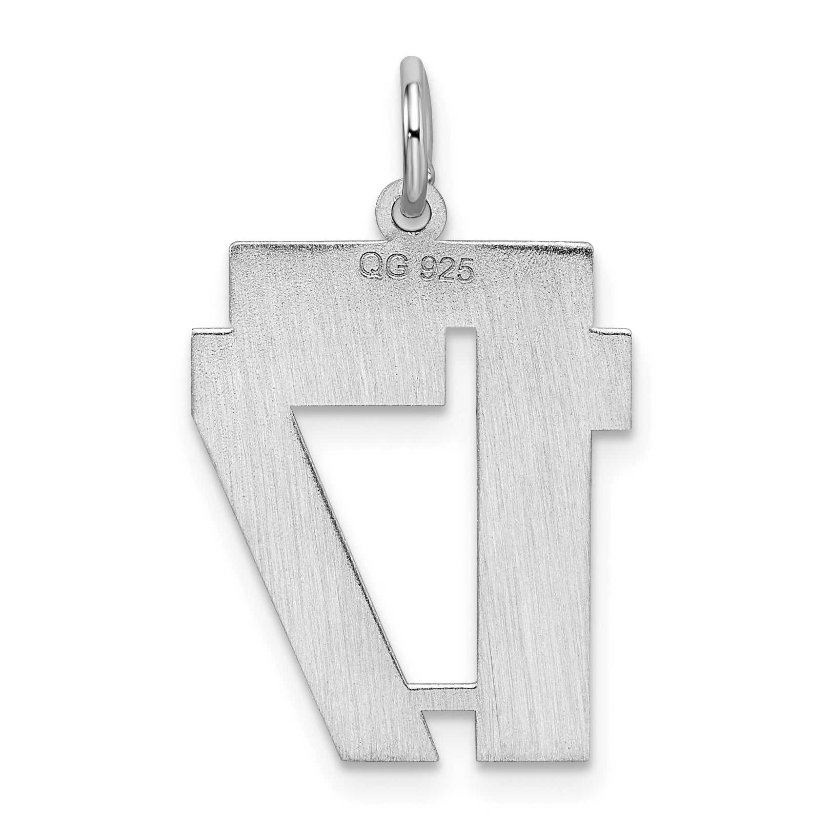 Sterling Silver Silver/Rhodium-Plated Satin Number 17 Charm