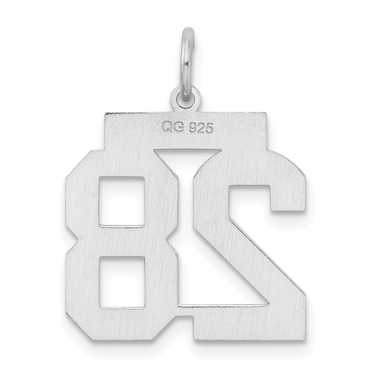 Sterling Silver Silver/Rhodium-Plated Satin Number 28 Charm