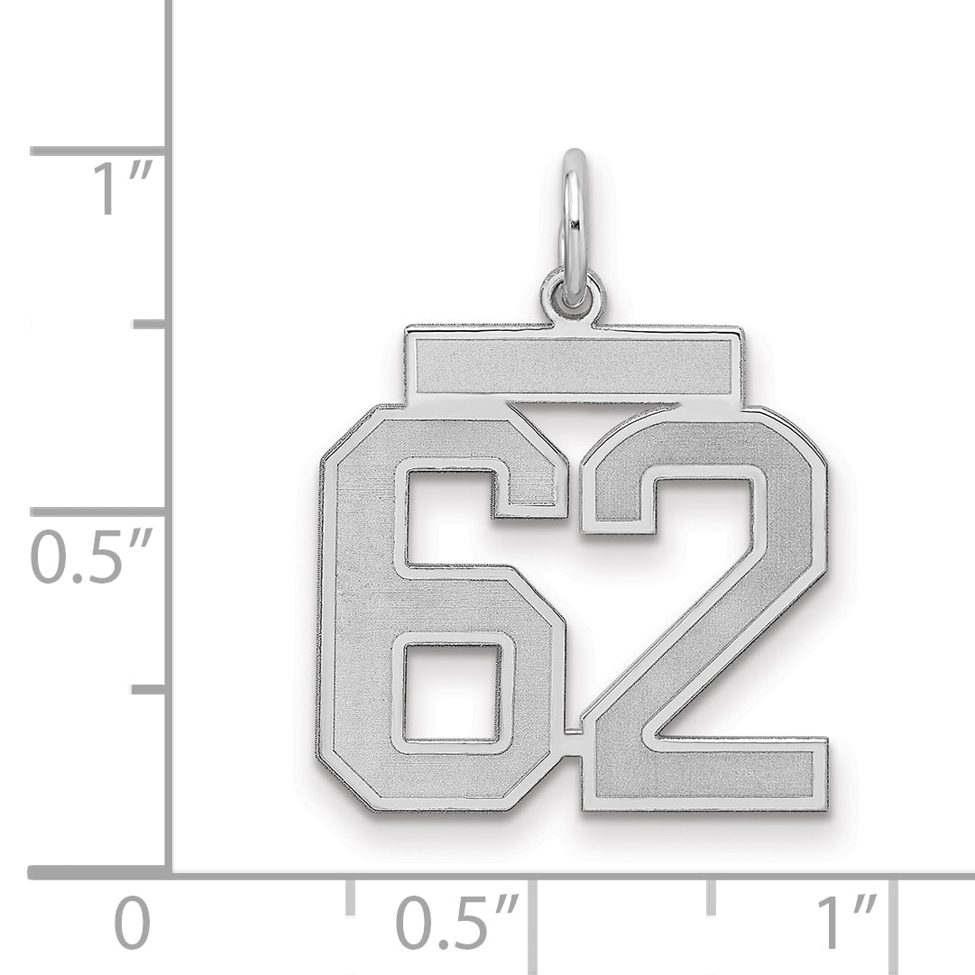Sterling Silver Silver/Rhodium-Plated Satin Number 62 Charm