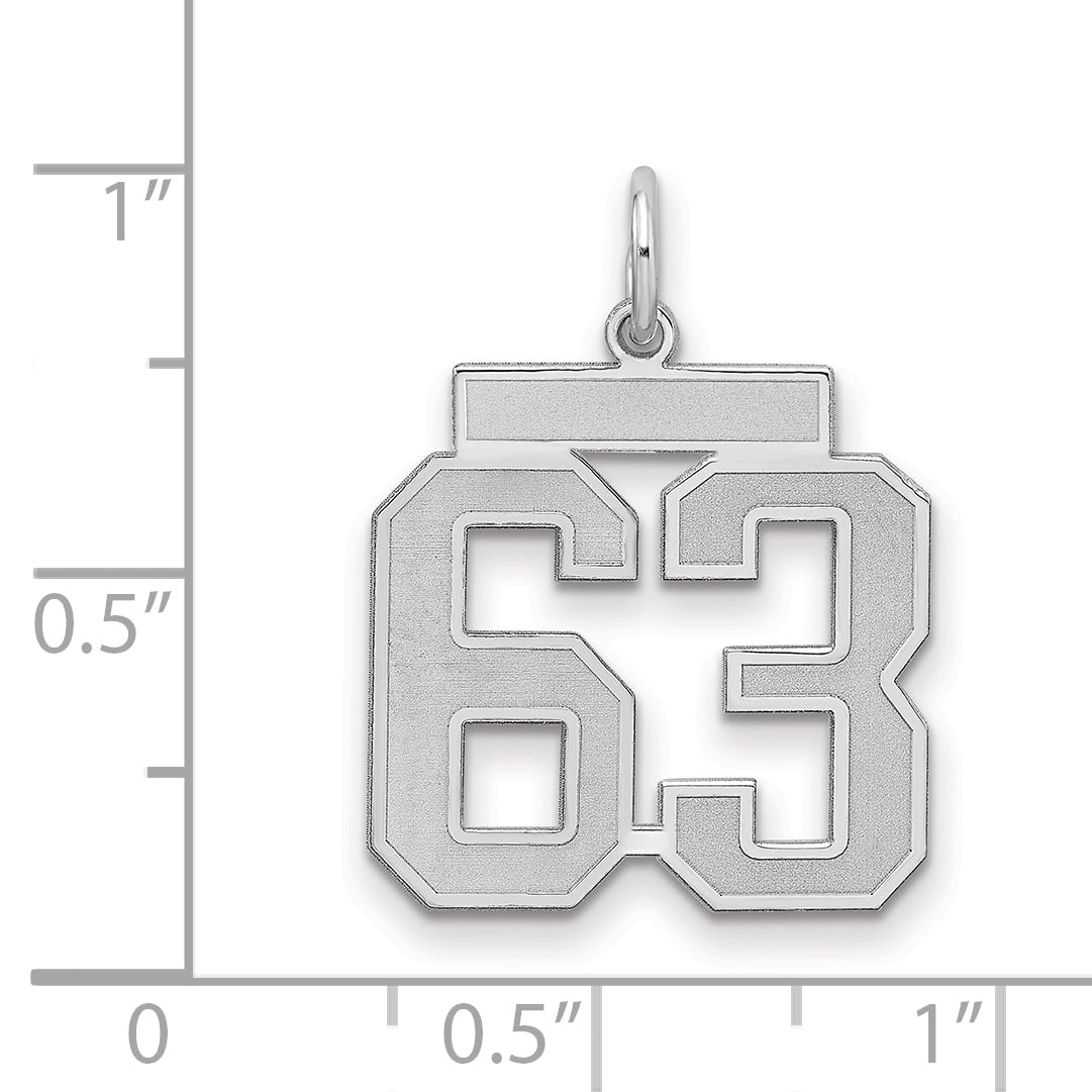 Sterling Silver Silver/Rhodium-Plated Satin Number 63 Charm