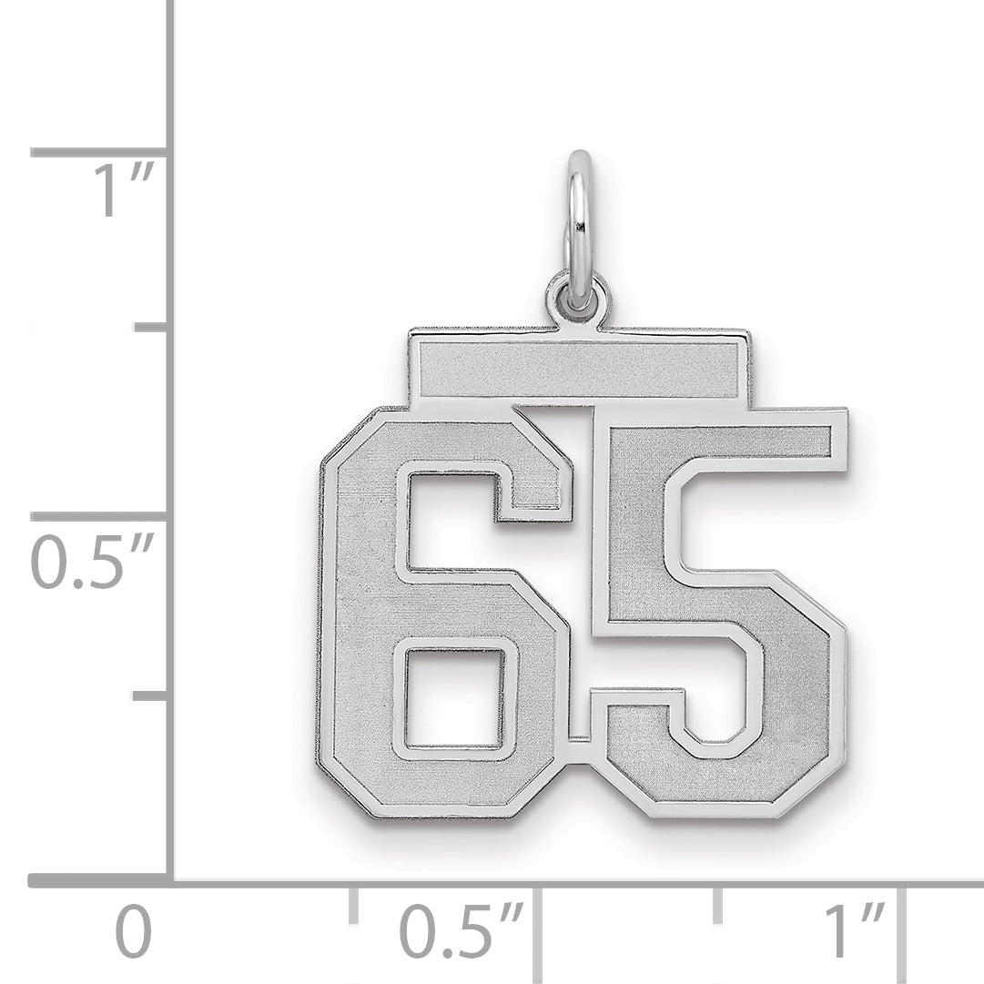Sterling Silver Silver/Rhodium-Plated Satin Number 65 Charm