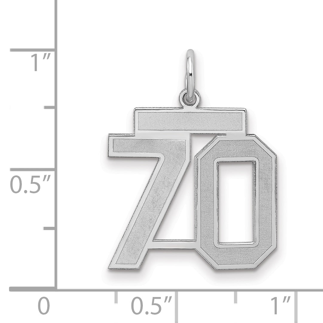 Sterling Silver Silver/Rhodium-Plated Satin Number 70 Charm