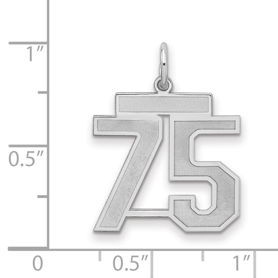 Sterling Silver Silver/Rhodium-Plated Satin Number 75 Charm