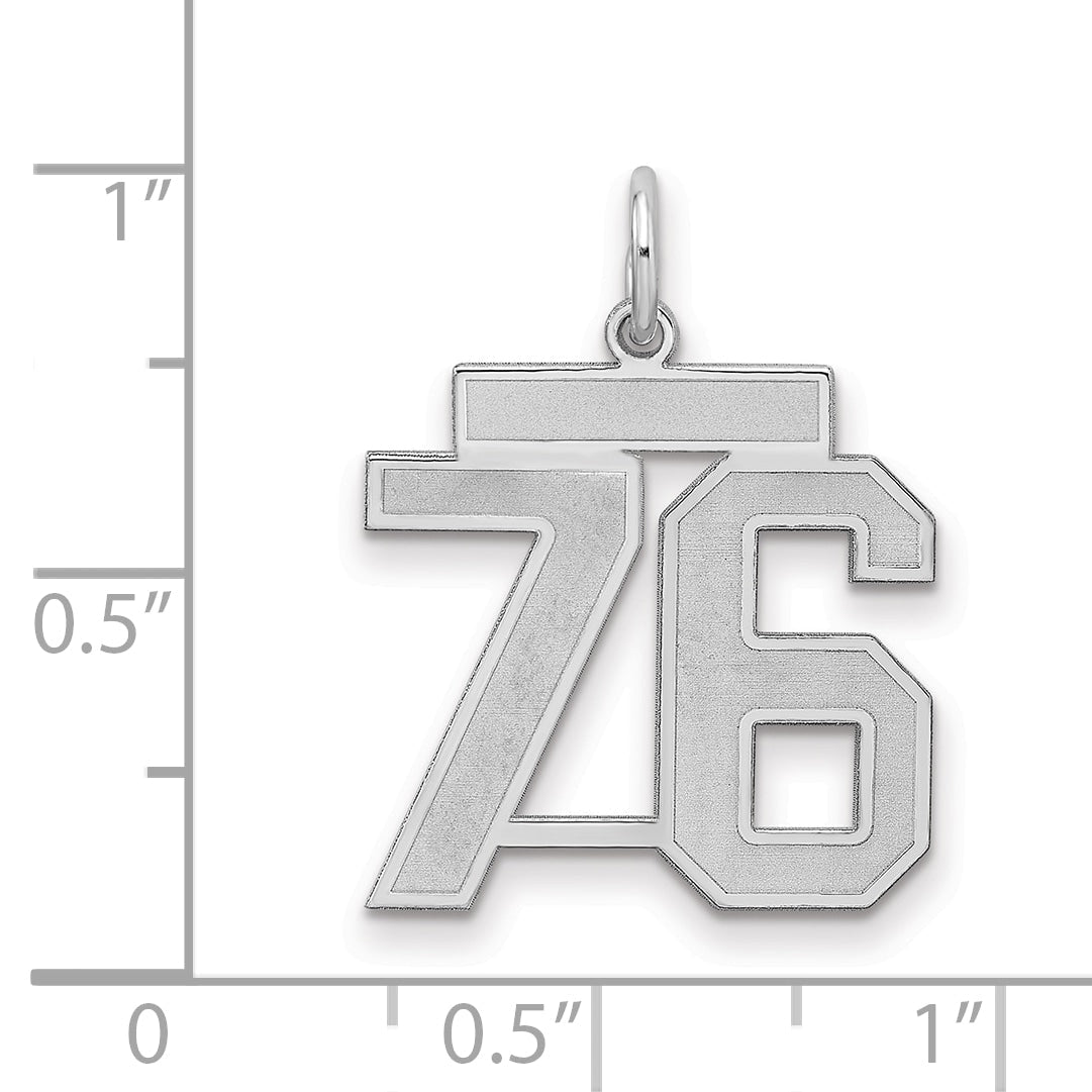 Sterling Silver Silver/Rhodium-Plated Satin Number 76 Charm