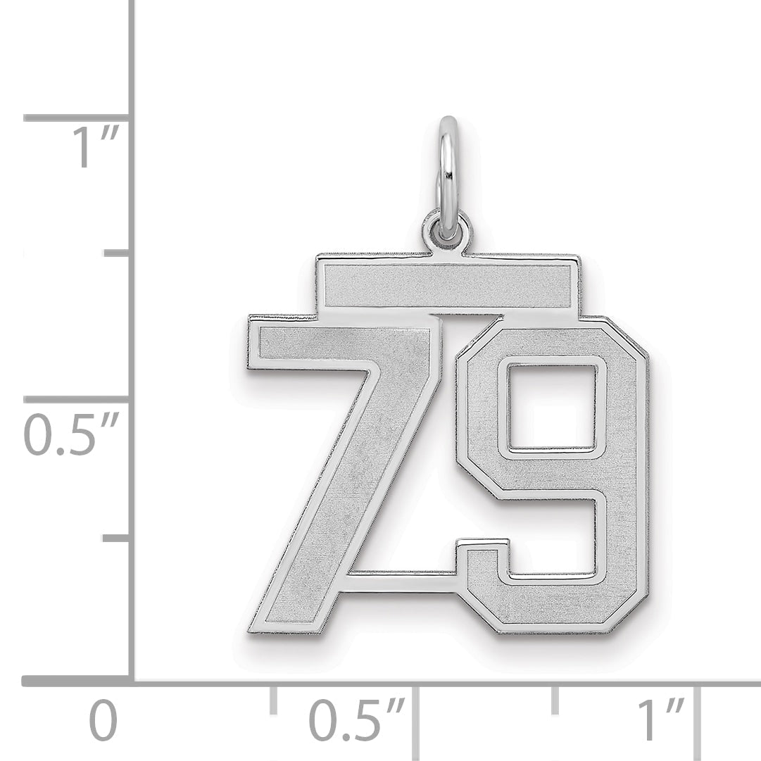 Sterling Silver Silver/Rhodium-Plated Satin Number 79 Charm