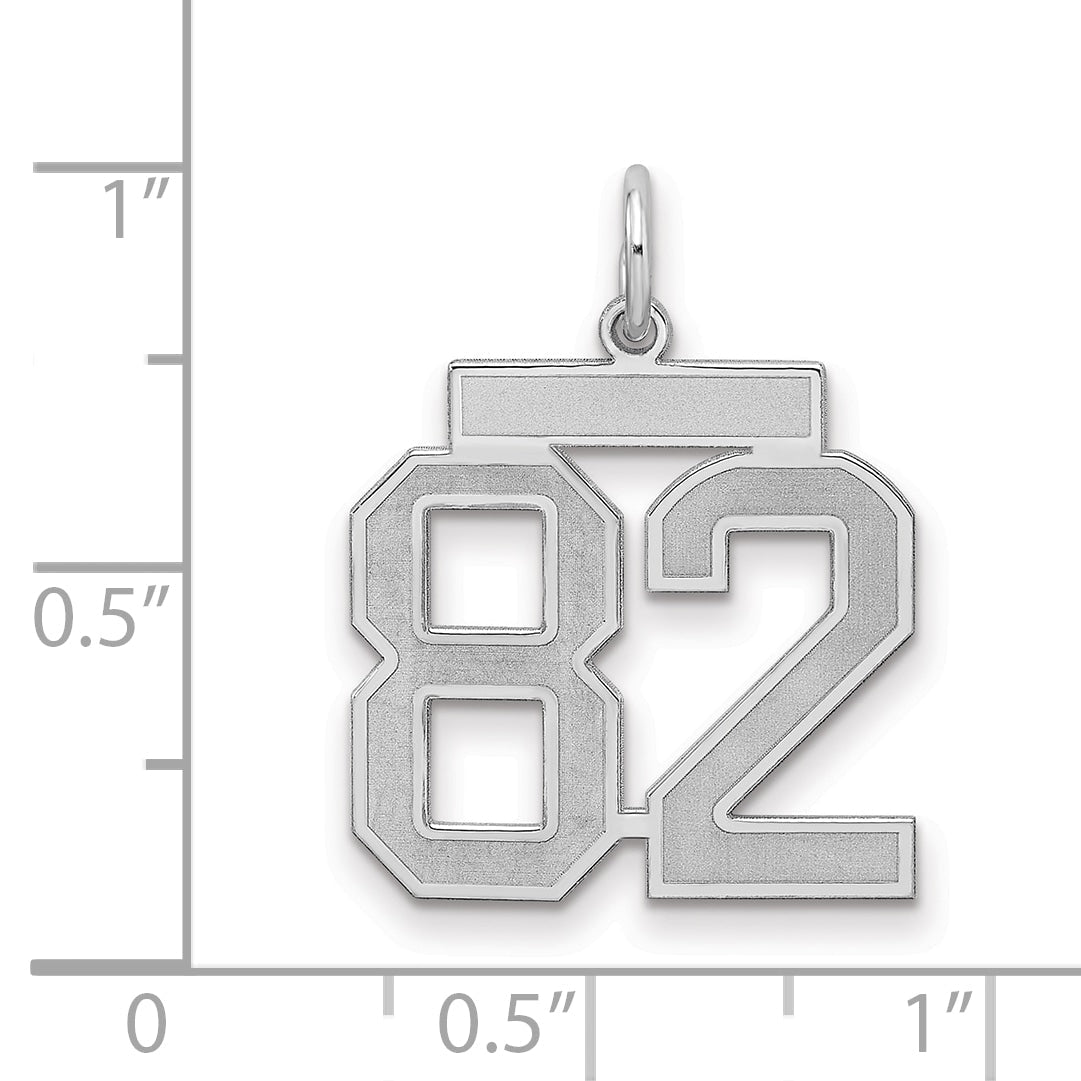 Sterling Silver Silver/Rhodium-Plated Satin Number 82 Charm