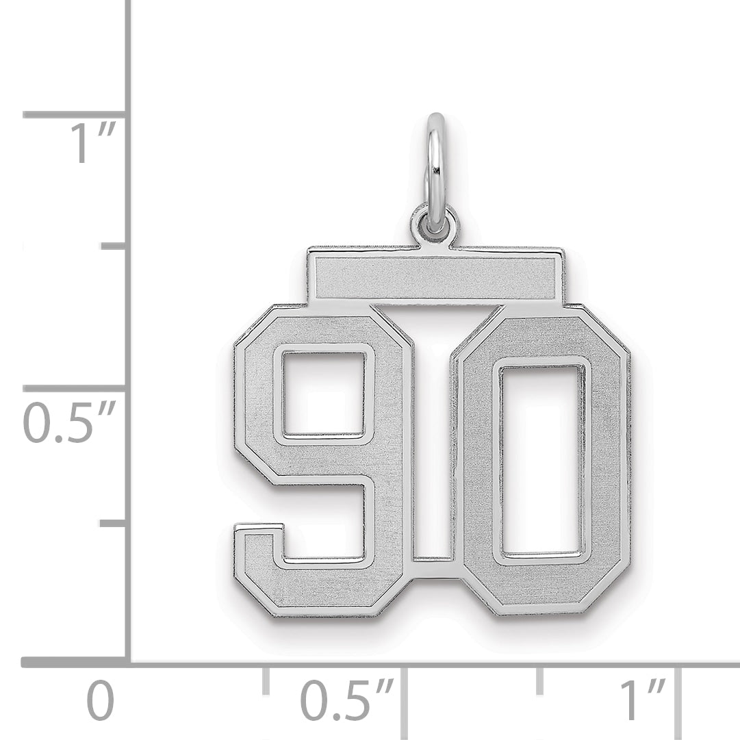 Sterling Silver Silver/Rhodium-Plated Satin Number 90 Charm