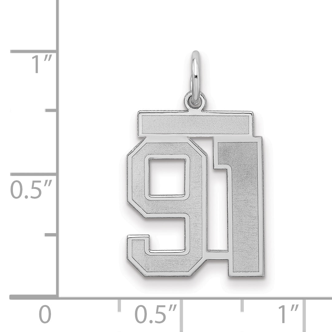 Sterling Silver Silver/Rhodium-Plated Satin Number 91 Charm