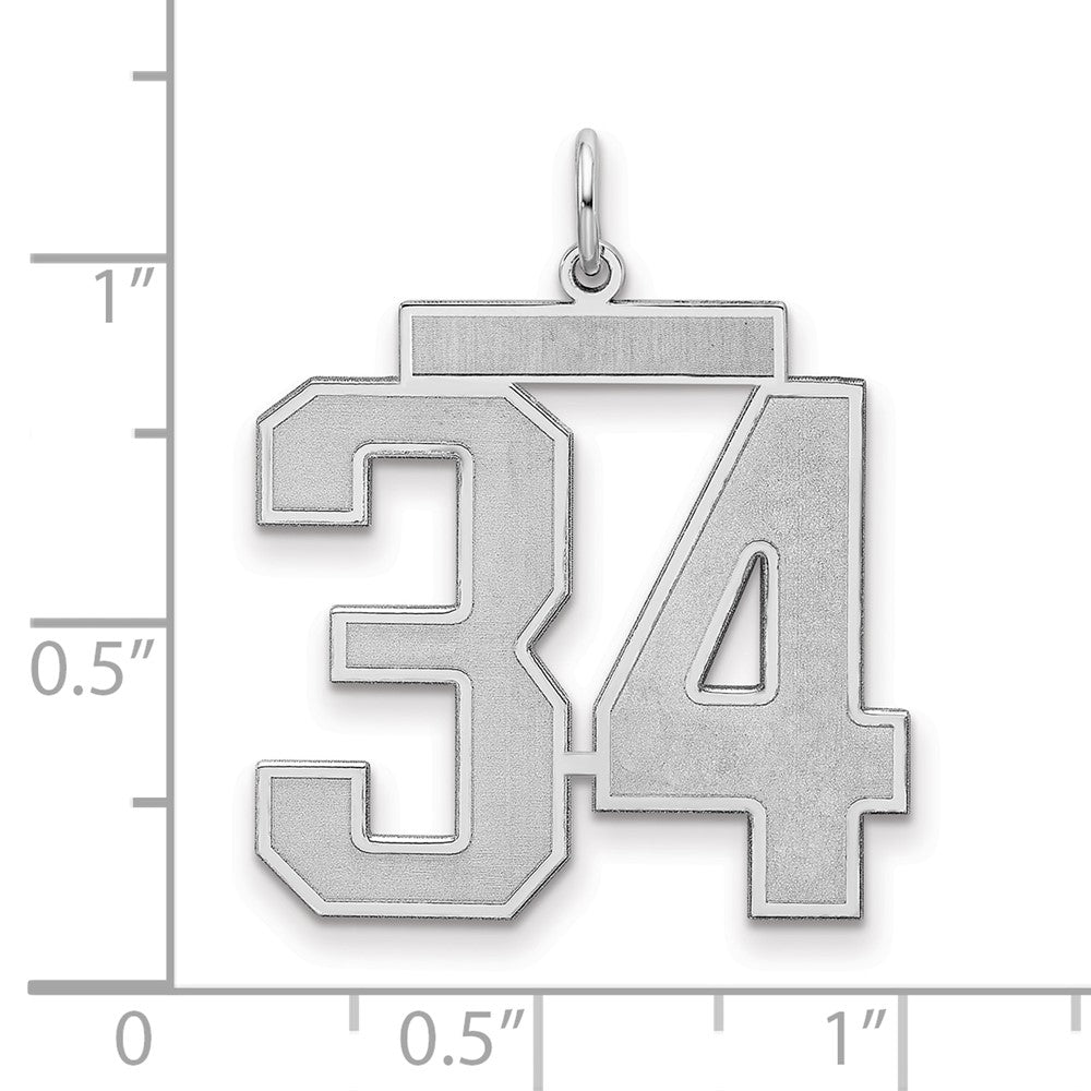 Sterling Silver Silver/Rhodium-Plated Satin Number 34 Charm
