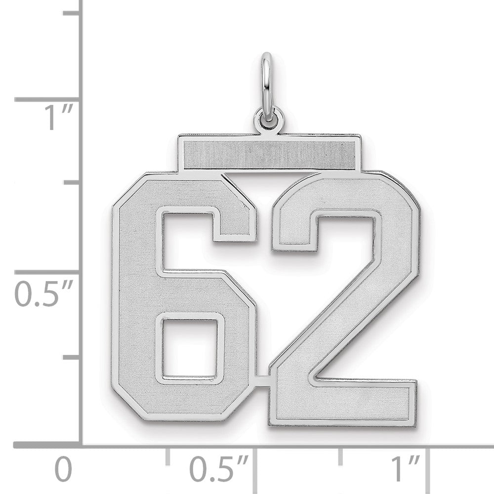 Sterling Silver Silver/Rhodium-Plated Satin Number 62 Charm