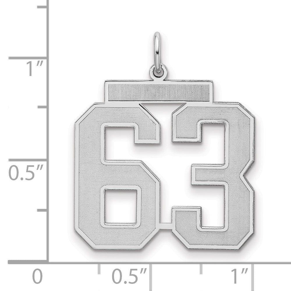 Sterling Silver Silver/Rhodium-Plated Satin Number 63 Charm