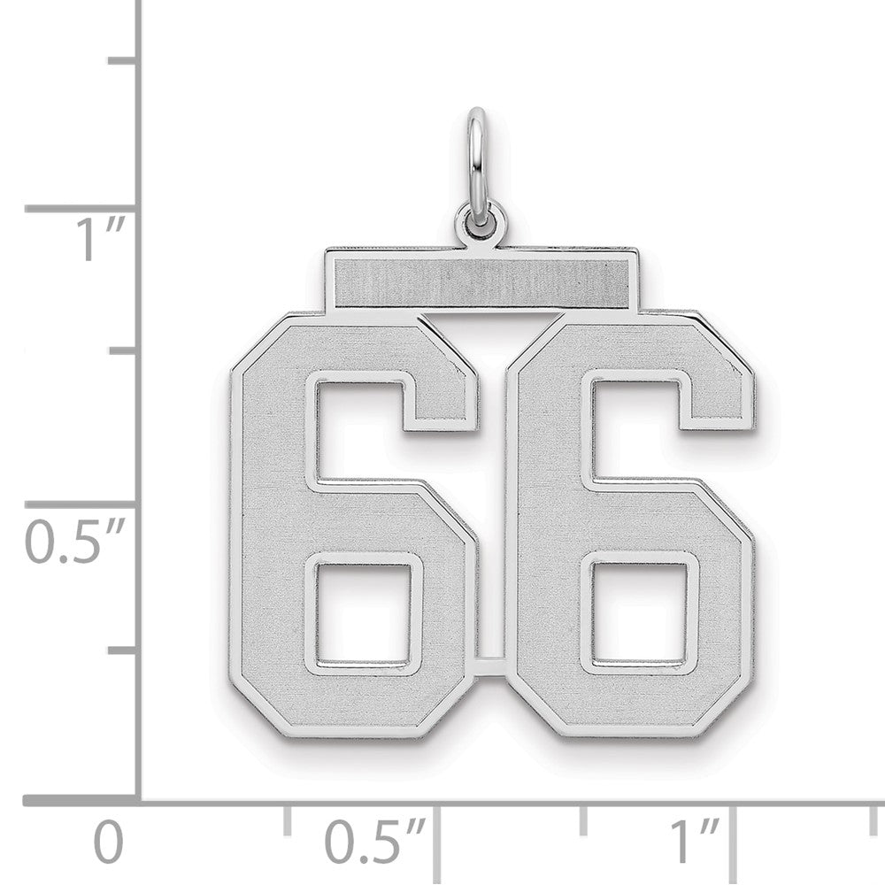 Sterling Silver Silver/Rhodium-Plated Satin Number 66 Charm