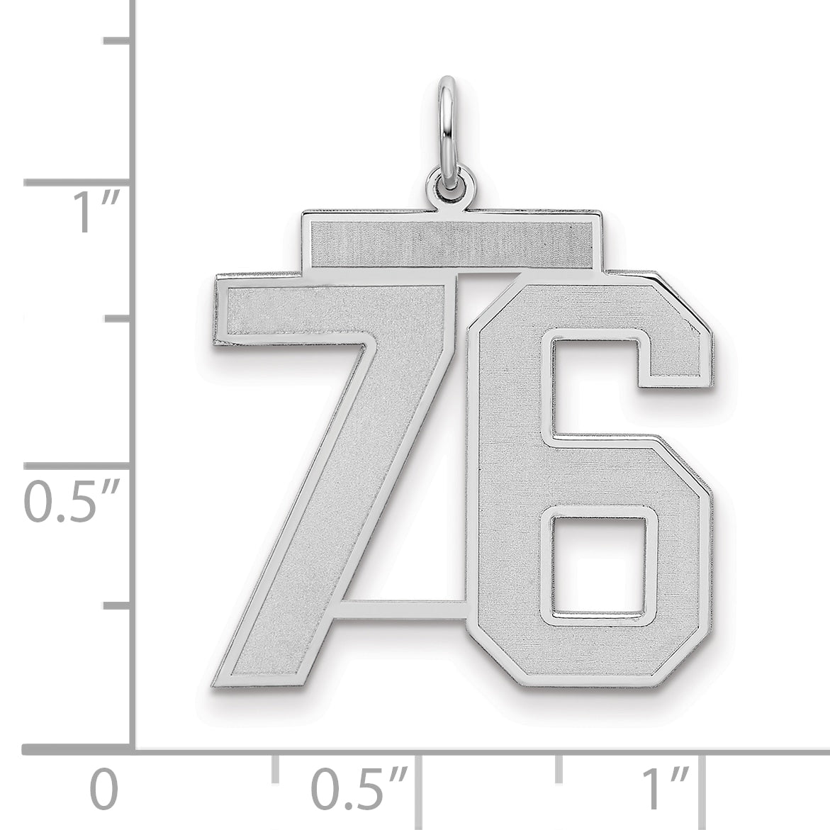 Sterling Silver Silver/Rhodium-Plated Satin Number 76 Charm