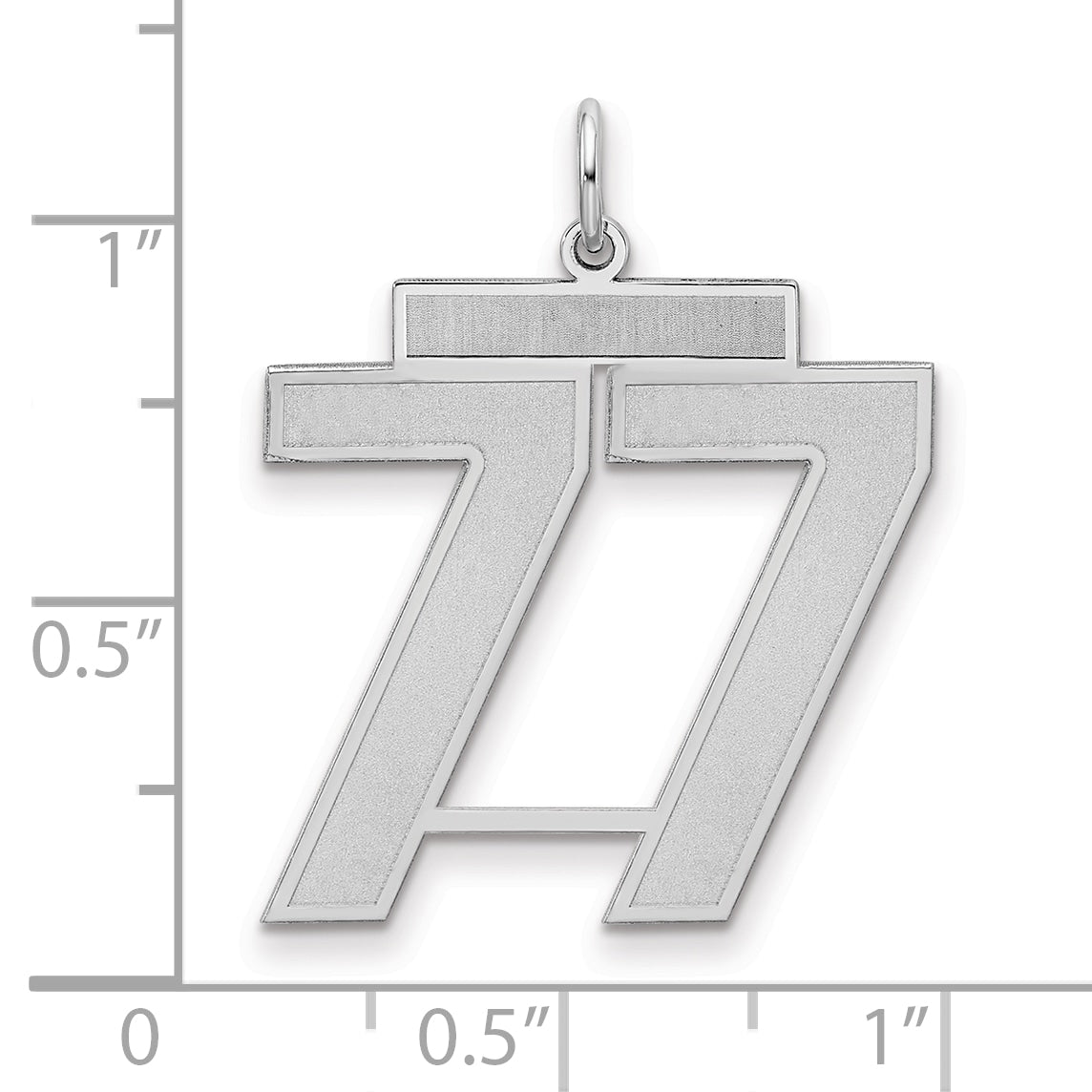 Sterling Silver Silver/Rhodium-Plated Satin Number 77 Charm