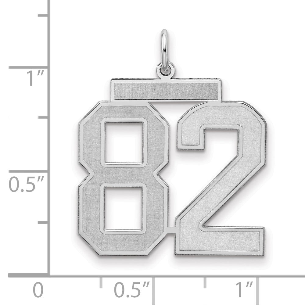 Sterling Silver Silver/Rhodium-Plated Satin Number 82 Charm