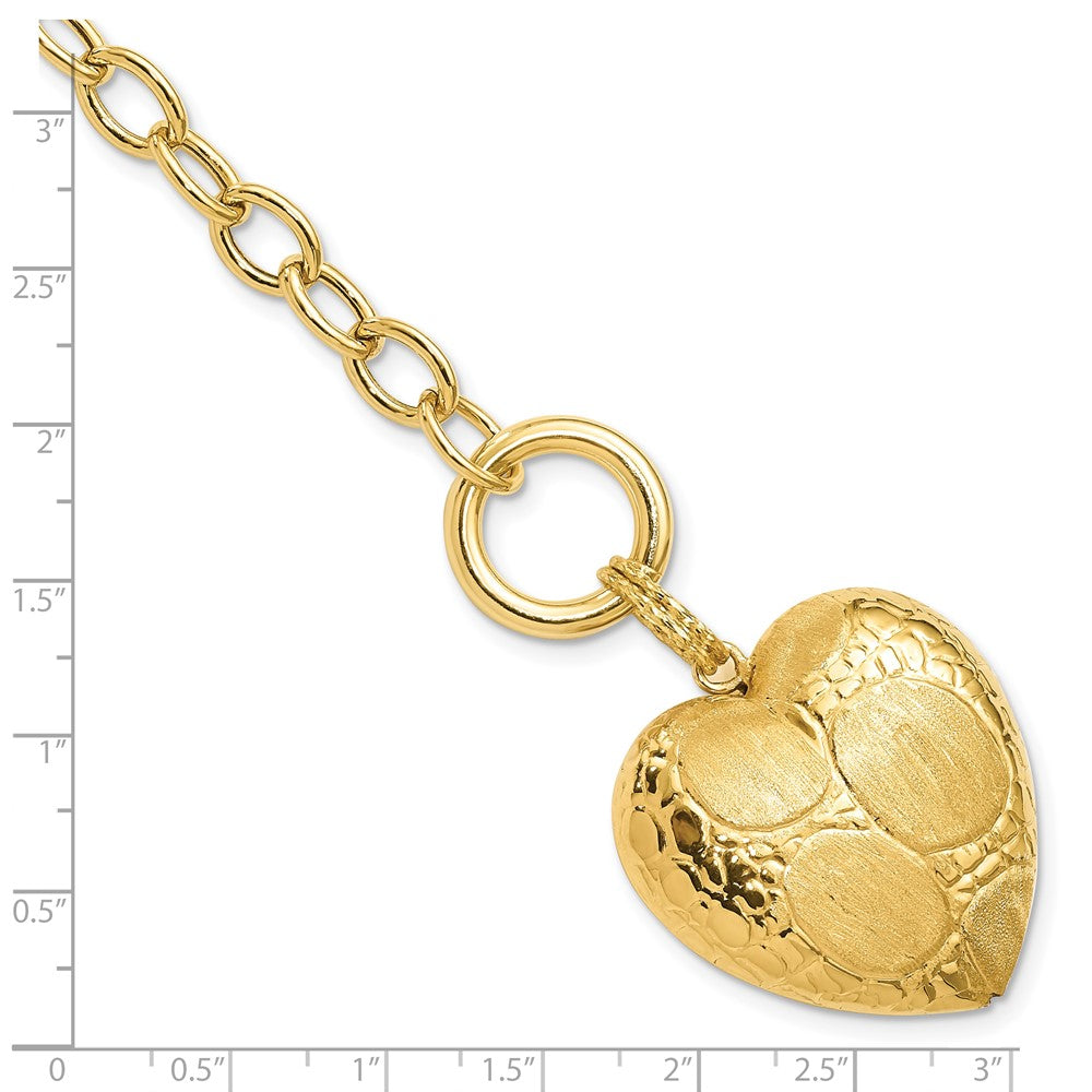 7.75 Inch Sterling Silver Gold-Plated Polished & Brushed Heart Toggle Bracelet