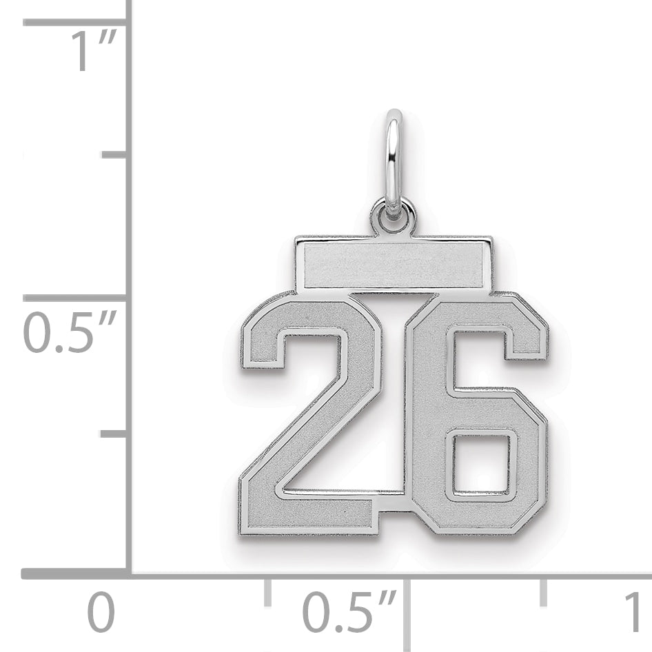 Sterling Silver Silver/Rhodium-Plated Satin Number 26 Charm