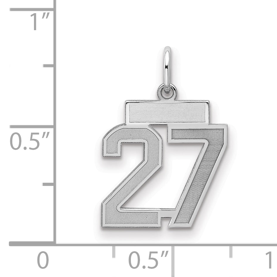 Sterling Silver Silver/Rhodium-Plated Satin Number 27 Charm
