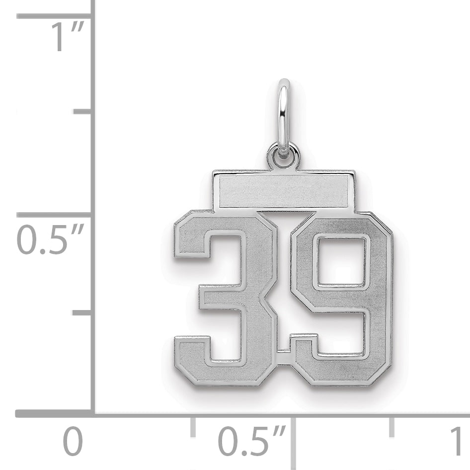 Sterling Silver Silver/Rhodium-Plated Satin Number 39 Charm