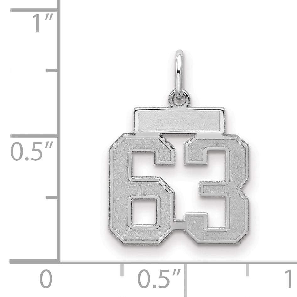 Sterling Silver Silver/Rhodium-Plated Satin Number 63 Charm