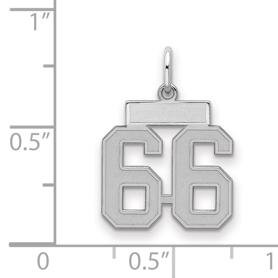 Sterling Silver Silver/Rhodium-Plated Satin Number 66 Charm