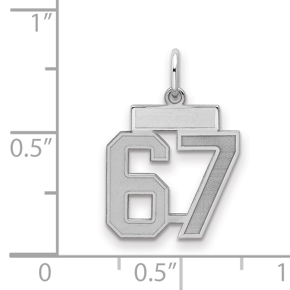 Sterling Silver Silver/Rhodium-Plated Satin Number 67 Charm